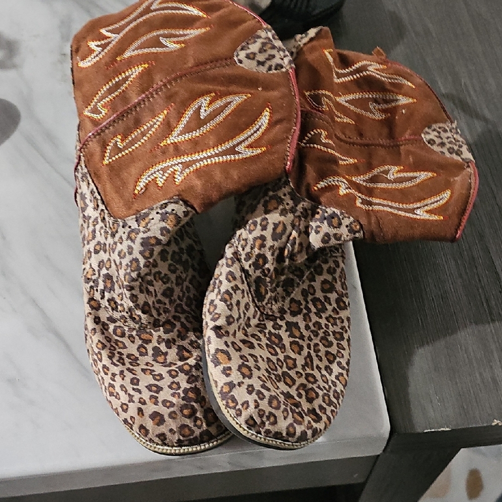 Faded Glory Brown & Leopard Ankle Booties with Luxe Details